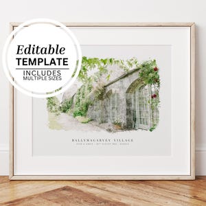 Ballymagarvey Village Editable Artwork, Wedding Venue Artwork, Northern Ireland Wedding, Wedding Gift Download, Coach House