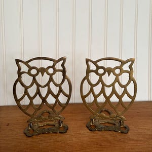 Set of 2 Vintage Brass Owl Bookends MCM