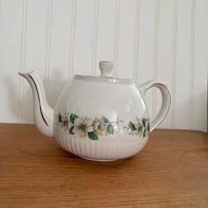 Vintage Ironstone Teapot Ellgreave Wood and Sons England Floral & Gold