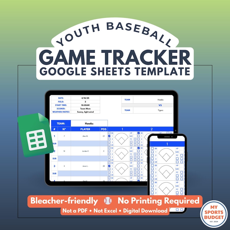 Youth Baseball Scorekeeping Sheet – Google Sheets Game Tracker for ...