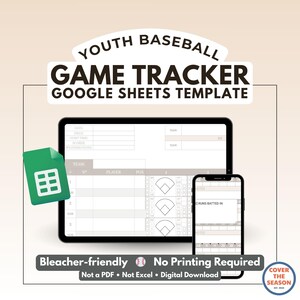 Registro de resultados de partidos de béisbol juvenil: Seguimiento sencillo en Hojas de Cálculo de Google (Descarga digital)