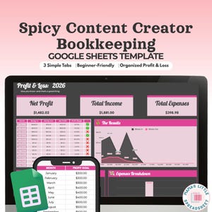 Spicy Creator Buchhaltungs-Tabelle, Google Sheets Gewinn- und Verlustrechnung (Digitaler Download)