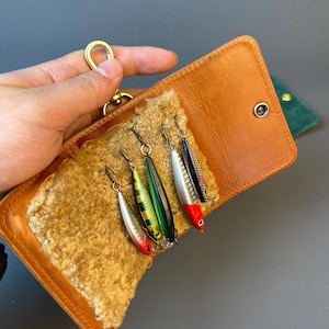 Cartera para moscas, Cartera de cuero personalizada para moscas, Cartera para pesca con mosca, Estuche para señuelos de pesca