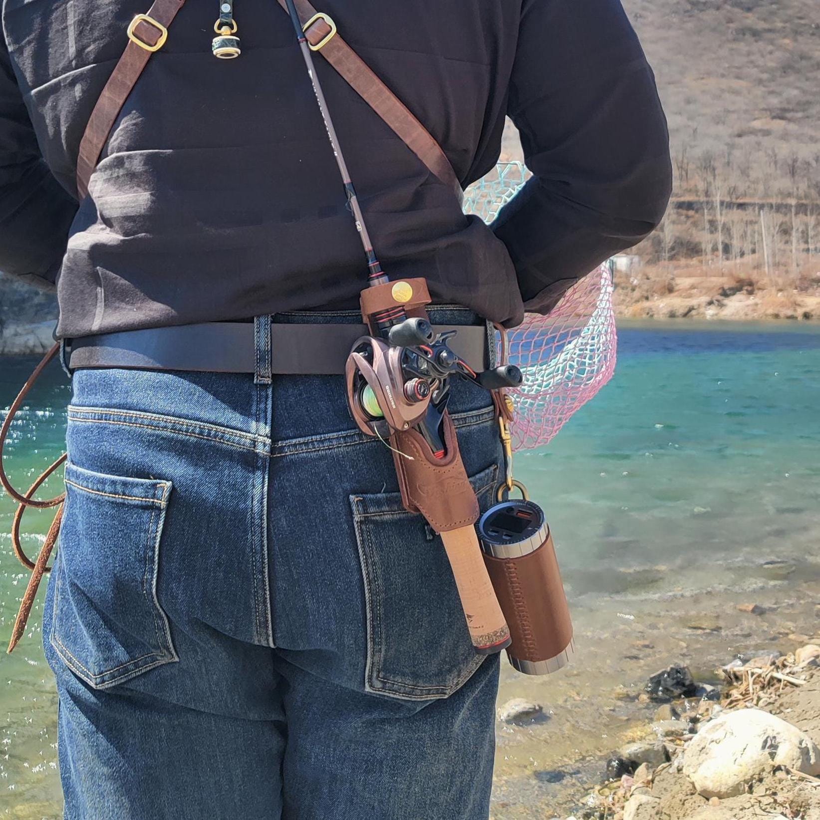 Leather Fishing Rod Holster For Belt | Fly Fishing Pole Holder | Lure Fishing Rod Holder