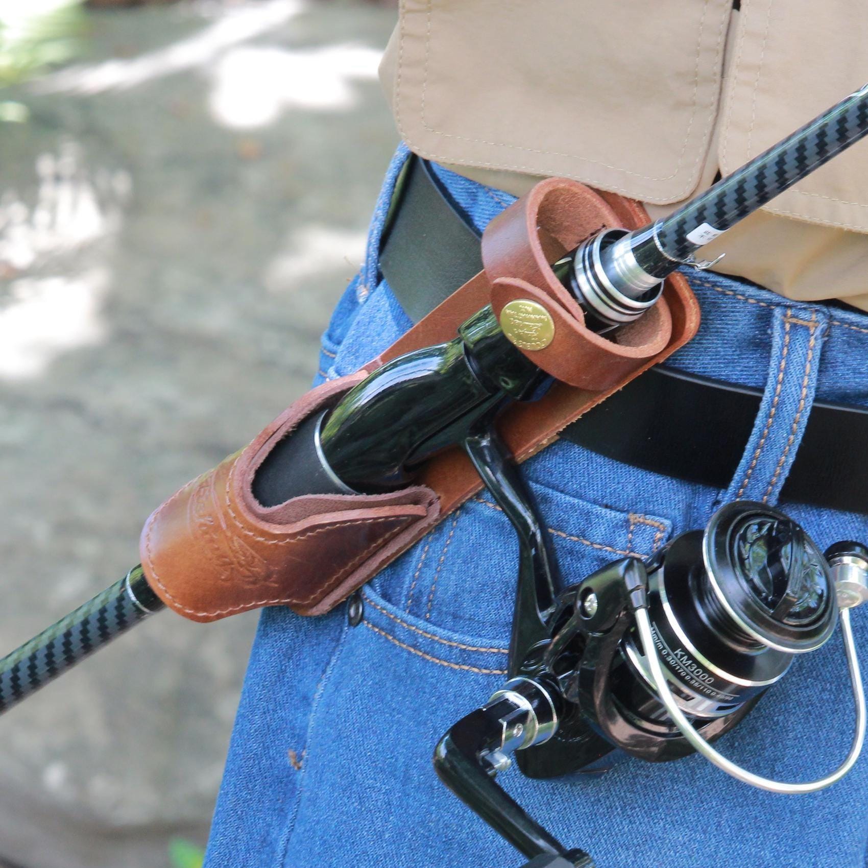 Leather Fishing Rod Holster For Belt | Fly Fishing Pole Holder | Lure Fishing Rod Holder