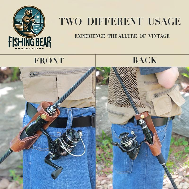 Leather Fishing Rod Holster For Belt | Fly Fishing Pole Holder | Lure Fishing Rod Holder