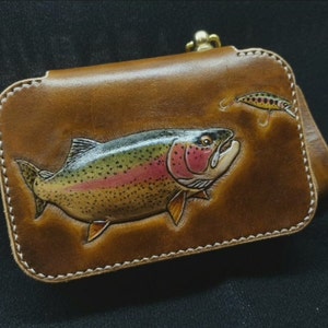 Cartera de cuero para moscas, estuche para moscas de pesca