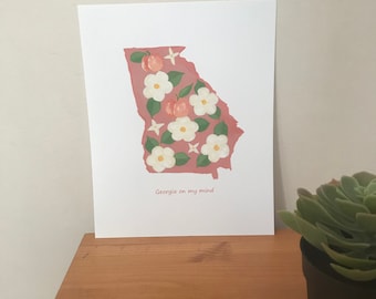 Georgia State Print, Housewarming gift, 8x10