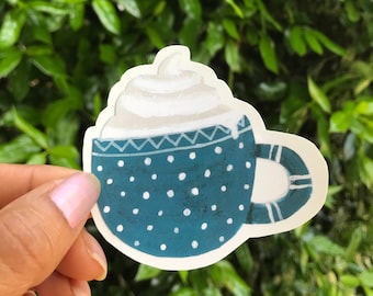 Blue Coffee Cup Sticker, 2.75 x 3.00 inches