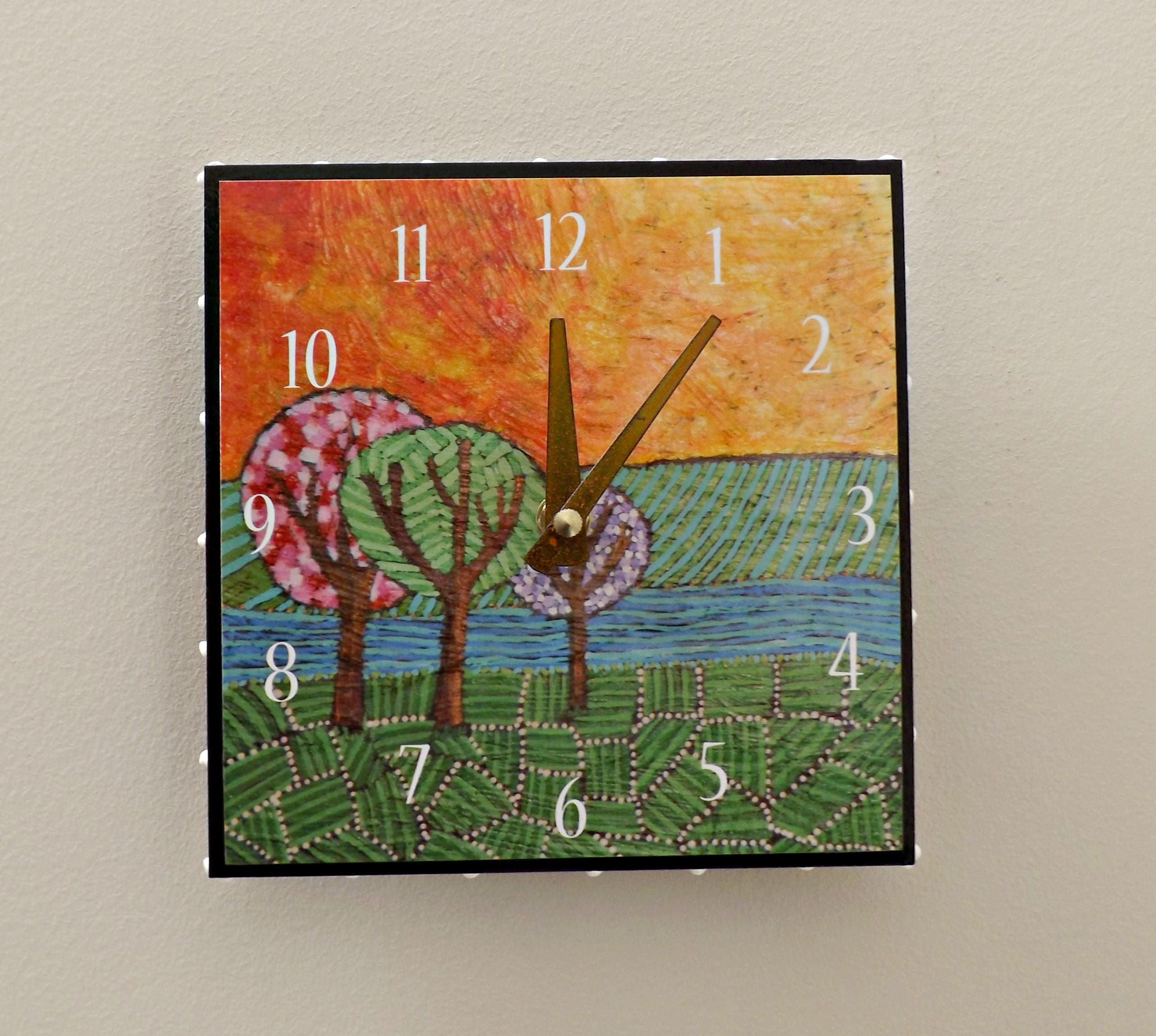 Three Trees Clock Landscape Clock Funky Nature Whimsical Etsy