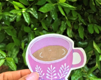 Purple Coffee Cup, Cup sticker, 2.75 x 3 inches, water bottle sticker, laptop sticker