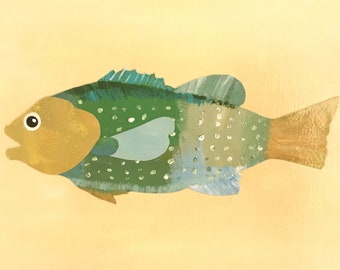 Bass Fish Collage Art