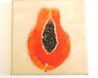 Papaya Painting/small art/ original art/ acrylic painting/ 6 x 6-inch