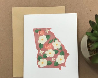 Georgia State Set of Six Cards, Notecards, Blank Stationery, Gift set with envelopes, Dogwood flower