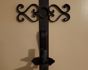 Two Wrought Iron Wall Mounted Candlestick holders, Pair