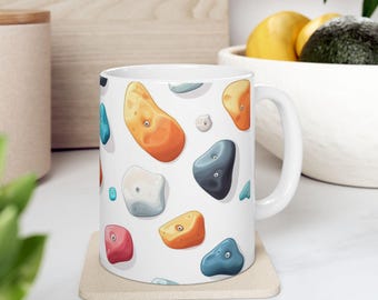 Rock Climbing Mug, Bouldering Holds Pattern Mug, Colorful and Modern Design, Climbers Mug, Adventure Gift For Him Or Her, Boulder Lover Mug