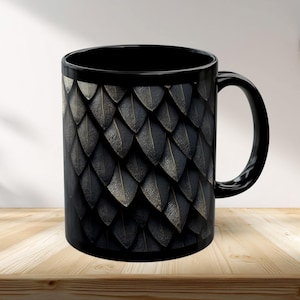 Dragon Scale Mug: Iridescent Metallic On Black Ceramic, Fantasy Gift For Nerds