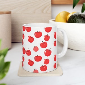Cute Apple Mug, Ceramic Mug with Bright Red Apple Design, Cute Gift For Him or Her, Sweet Gift For Apple Lovers, Mug Gift For Coffee Lovers