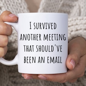 I Survived Another Meeting That Should&#39;ve Been An Email Mug, Funny Coffee Mug, Sarcastic Gift For Coworkers, Office Humor Mug For Him Her