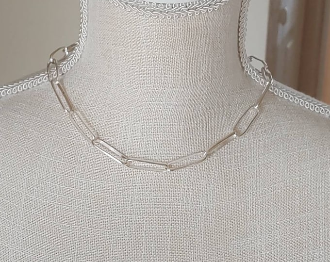 Simplicity! Soldered paperclip shape solid sterling chain with clasp necklace. Designed choker style, but you decide by buying longer!