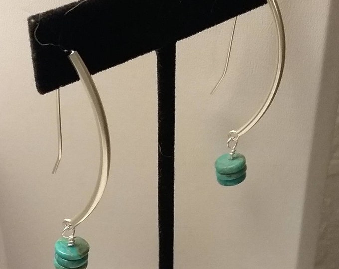 Turquoise Disc Dangle Earrings: Sterling Silver Tubes, Handmade Earwires