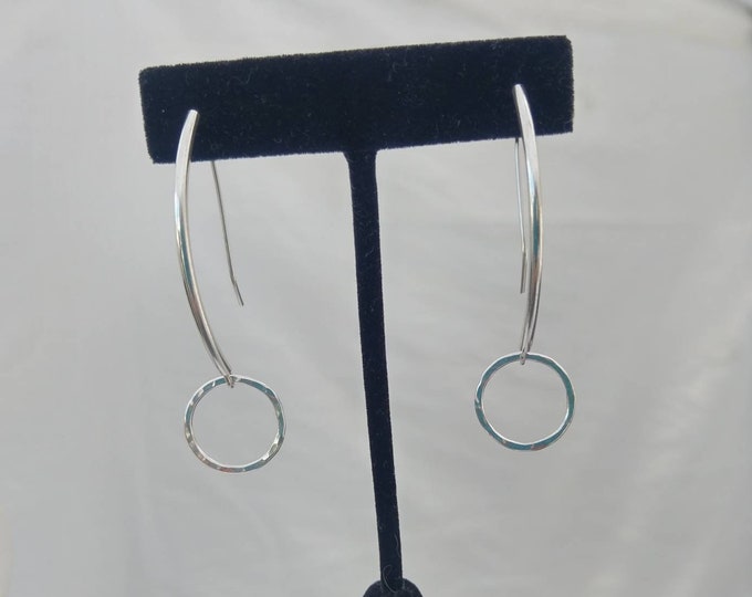 Hammered Sterling circle dangles from sterling silver tube and earwires.