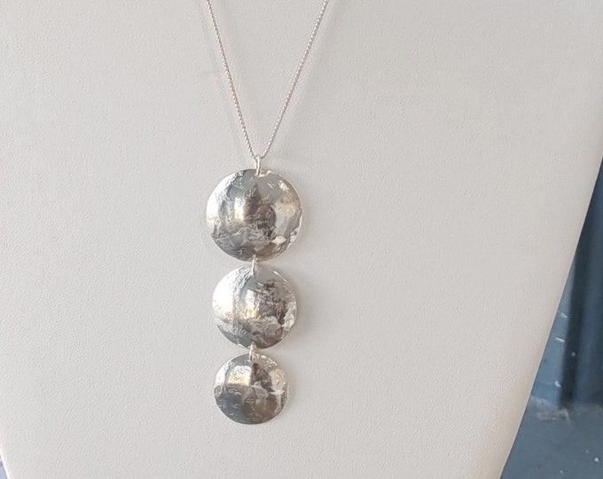Textured Sterling Silver Disc Necklace - 30" Chain