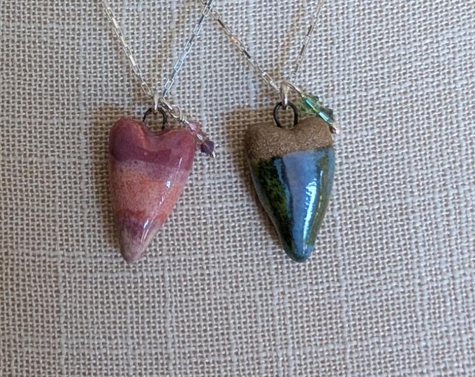 Gaea Petite Ceramic Heart Necklace: Pink or Green ombre with coordinating  accents!Sterling Silver chain.