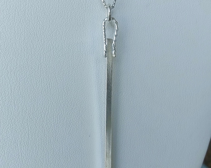 Sterling Silver square bar! Simplicity PLUS! Flattened twisted wire bail. Hangs on 30" ss box chain