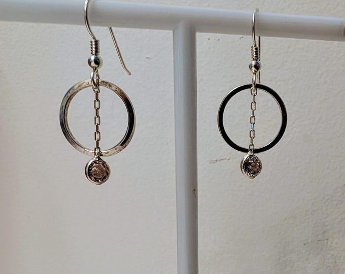Square wire circle with CZ dangle from sterling wire.