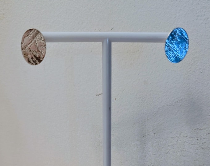 Silk textured oval disc post earrings. All sterling.