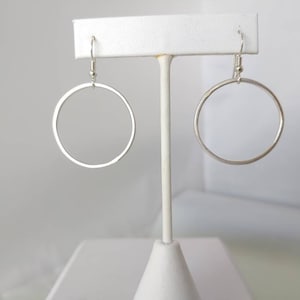 Sterling Silver Hoop Earrings: Flattened Wire, 1.25&quot; Drop