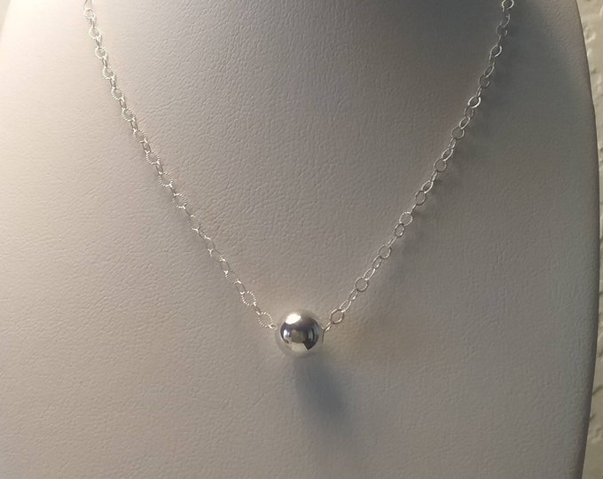 Sterling Silver 8mm ball floats on sterling chain!   Simplicity!   Choker style. Great for layering.  Different lengths.