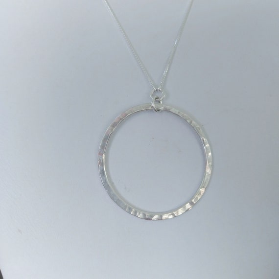 Hammered Sterling Silver Circle Pendant: Adjustable Chain Necklace