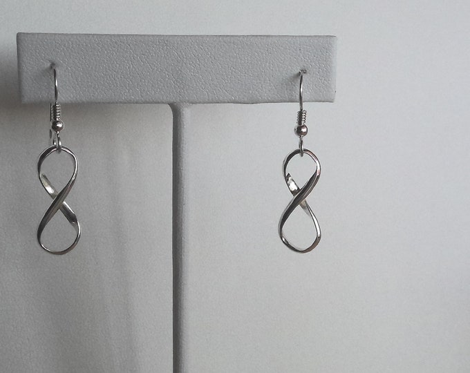 Infinity symbol.  Solid Sterling infinity symbols suspended from sterling silver french earwires