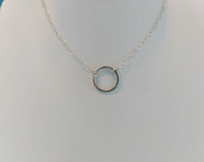 Sterling Silver hammered circle on sterling chain!   Simplicity!   Choker type style.  Different lengths available.