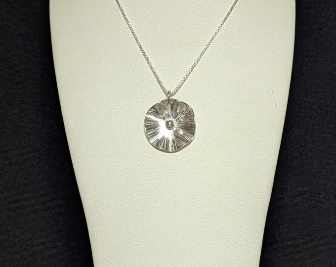 POPPY Textured Sterling Silver circle with beads for stamins Necklace - 18" Chain