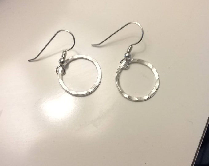 Hammered Sterling circles suspended from sterling silver french earwires