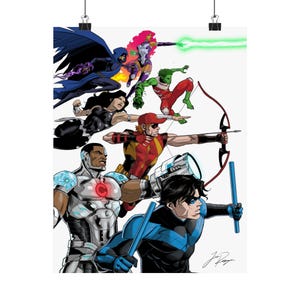 Titans Comic Art Print – superheld wanddecoratie, Titans poster, moderne stripkunst, DC-geïnspireerde illustratie, ingelijste print afbeelding 2