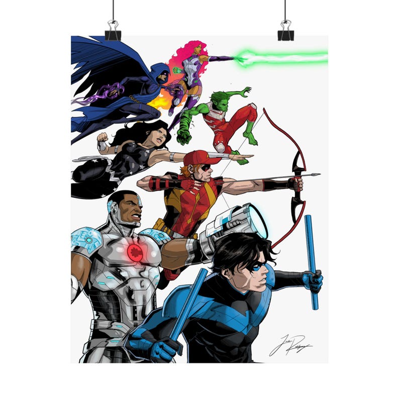Titans Comic Art Print – superheld wanddecoratie, Titans poster, moderne stripkunst, DC-geïnspireerde illustratie, ingelijste print afbeelding 2