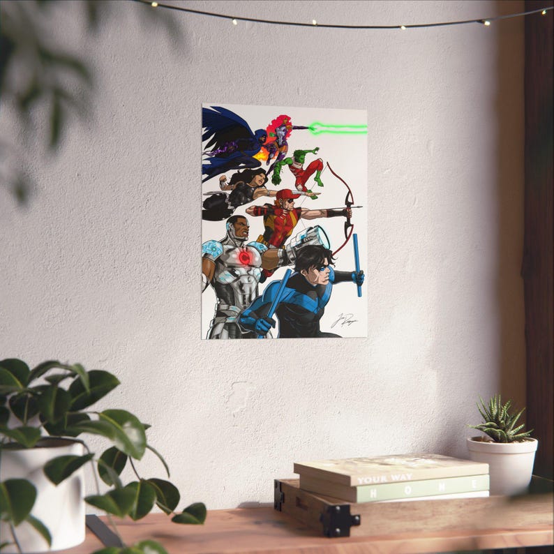Titans Comic Art Print – superheld wanddecoratie, Titans poster, moderne stripkunst, DC-geïnspireerde illustratie, ingelijste print afbeelding 3