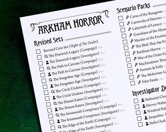 Arkham Horror Checklist - Minimal Printable (Revised) Release Collection Tracker List (Aug'25) PDF Digital Download