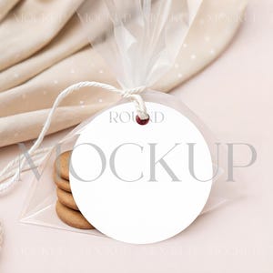Maquette d&#39;étiquette circulaire PSD, maquette d&#39;étiquette de remerciement, maquette d&#39;étiquette de sac à biscuits rond, maquette d&#39;étiquette de faveur Boho, maquette d&#39;étiquette cadeau minimale, étiquette de faveur de mariage