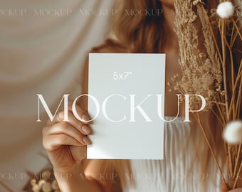 Boho Card In Hand Mockup, 5x7 Card Mockup, Greeting Card Mockup, Boho Mockup, Minimalist Invitation Mockup, Hand Card Mockup, Neutral Card