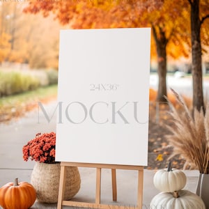 Autumn Outdoor Wedding Welcome Sign Mockup, 24x36 Sign Mockup, Fall Large Seating Chart Mock, Halloween Door Sign Mockup PSD, Poster Mockup