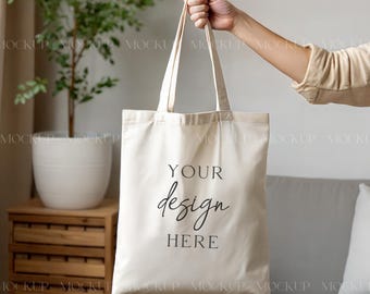 Canvas Tote Bag Mockup PSD, Shopping Bag Mockup, Grocery Tote Bag Mockup, Cotton Bag Mockup, Holding Tote Bag Mockup, Natural Tote Mockup