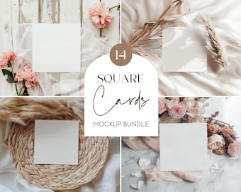 Square Card Mockup Bundle, Boho Wedding Mockup Bundle, 5x5 Invite Mockup Bundle, Birthday 6x6 Card Mockup, Square Greeting Card Mockup