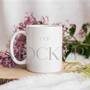 Floral Ceramic Mug Mockup, Boho Mug Mockup PSD, 11oz White Coffee Mug Mockup, Neutral Mug Mockup, Smart Object Mug Mockup, Flower Cup Mockup