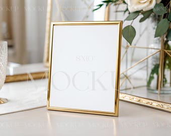 Gold Frame Table Sign Mockup, 8x10 Table Number Mockup, Wedding Bar Menu Card Mockup, Framed Sign Mockup, Boho Tabletop Sign Mockup