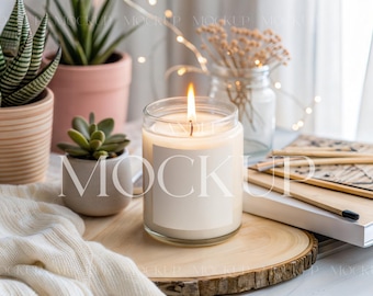 Lumient Candle Mockup, Candle Label Mockup, Jar Candle PSD Mockup, Scented Clear Candle Mockup, Cozy Soy Candle Mockup